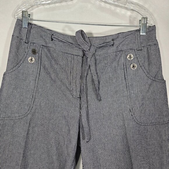 VINTAGE Striped Elastic Waist Drawstring Cargo BERMUDA Shorts Women's Size L/XL. - Picture 4 of 17